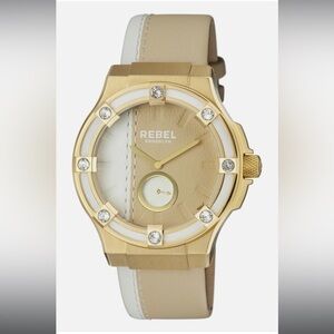 Rebel Women's RB119-9101 Flatbush Gold IP White/Gold Leather Wristwatch